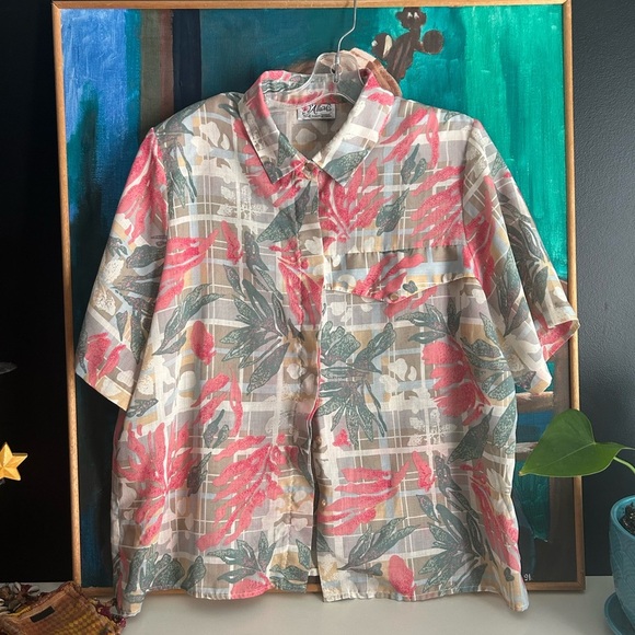 D’Allairds Tropical Print Short Sleeve Blouse L - Picture 1 of 16
